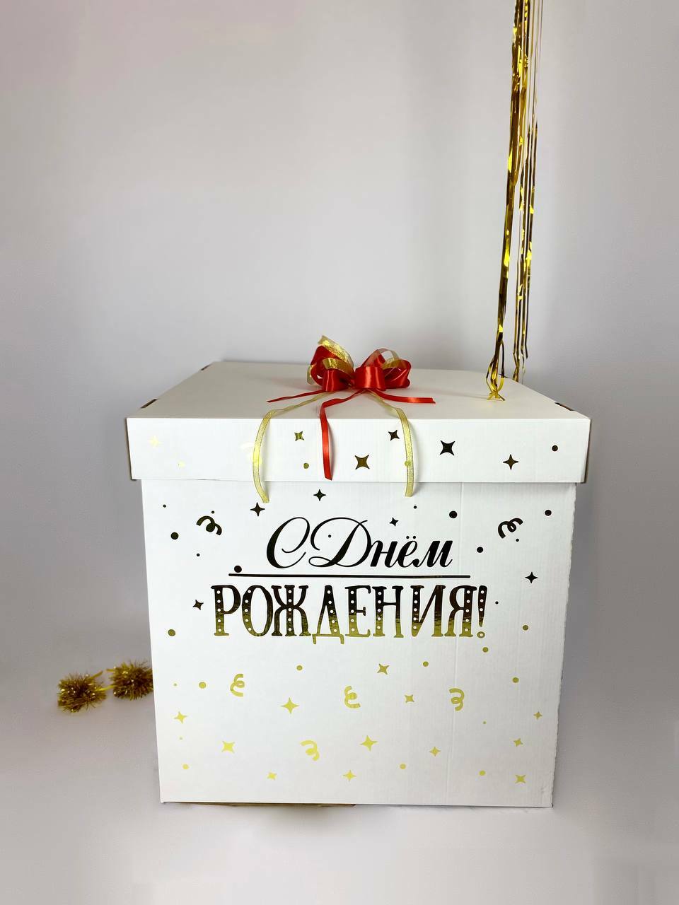Белая коробка с бантом 70х70х70 Белая коробка с бантом 70х70х70