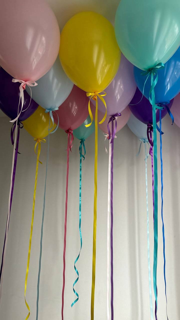 Шары под потолок с атласными лентами (ассорти)